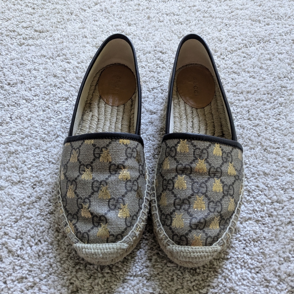 Gucci Beige and Gold GG Supreme Bees Women's Espadrilles - Size 36.5